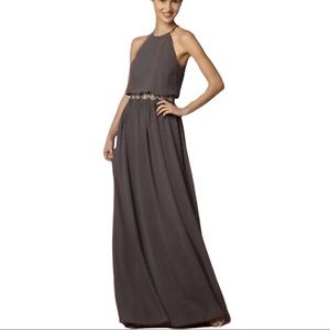 BHLDN x Donna Morgan Alana 2 & 6 Charcoal Gray Chiffon Maxi Gown